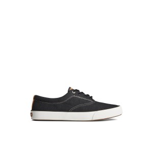 Black Sperry Striper II Slub Linen Sneaker | ZEUDGFH-03