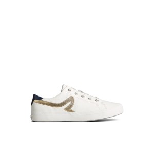 White Sperry Sandy Leather Metallic Sneaker | JGILPVS-32