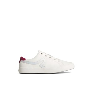 White Sperry Sandy Leather Metallic Sneaker | KYAZMOB-08