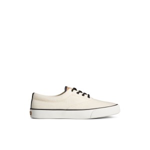 White Sperry Striper II Slub Linen Sneaker | EUNJAZW-34