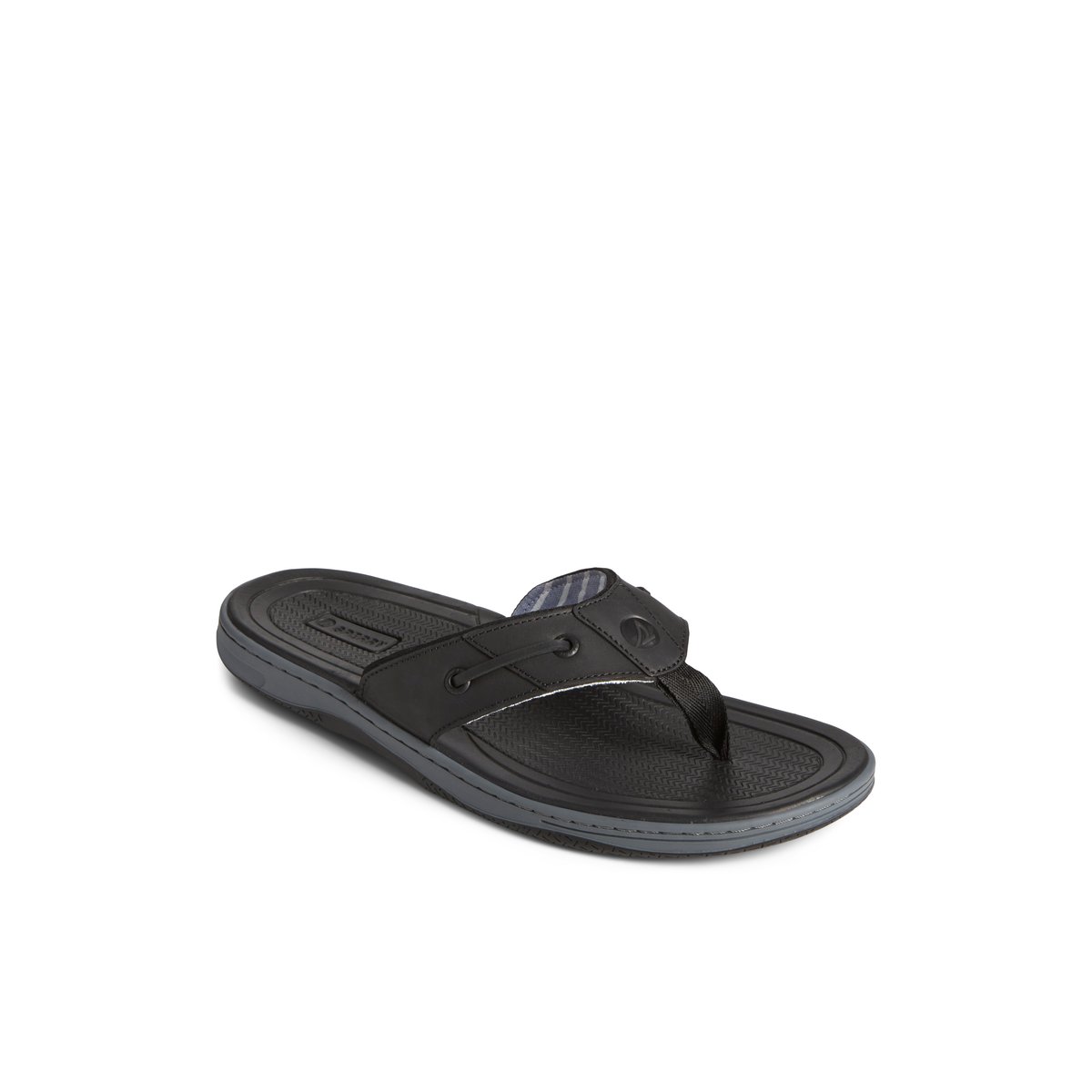 Black Sperry Baitfish Leather Flip Flop | GQPVBSX-02