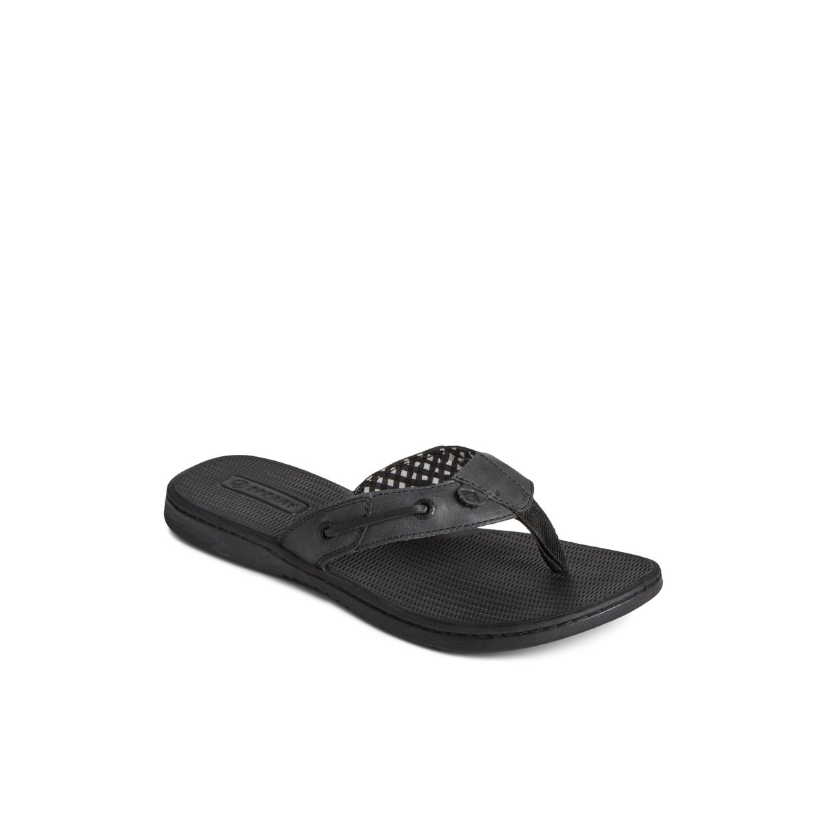 Black Sperry Seafish Leather Flip Flop | AVCWUGX-61