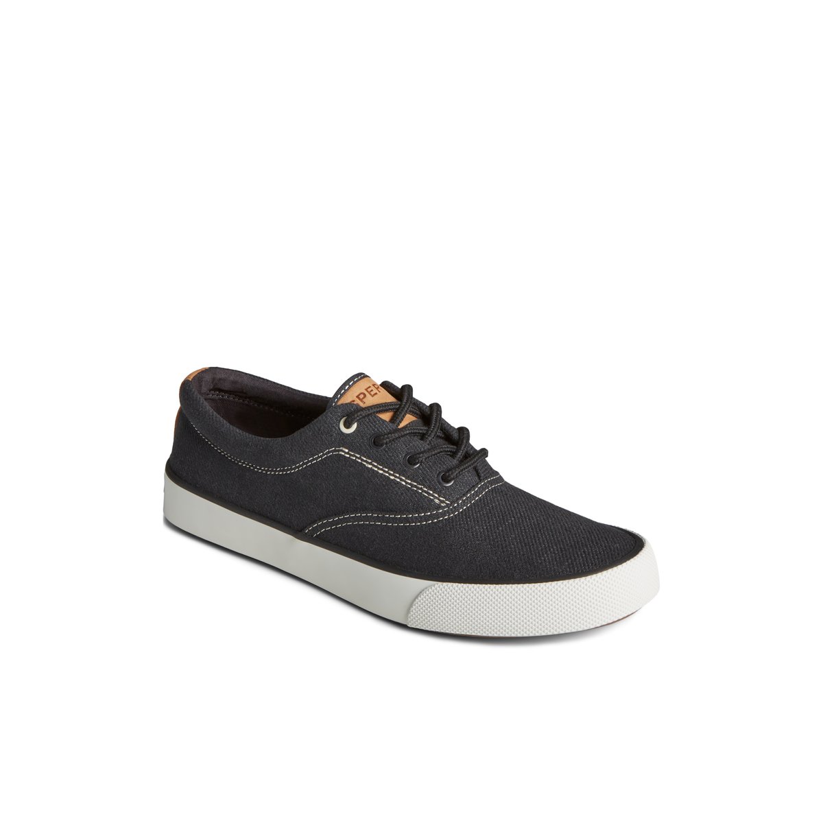 Black Sperry Striper II Slub Linen Sneaker | ZEUDGFH-03