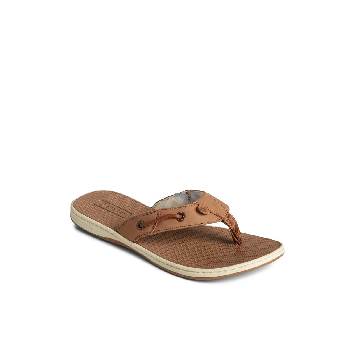 Dark Beige Sperry Seafish Leather Flip Flop | HZBSNQX-74