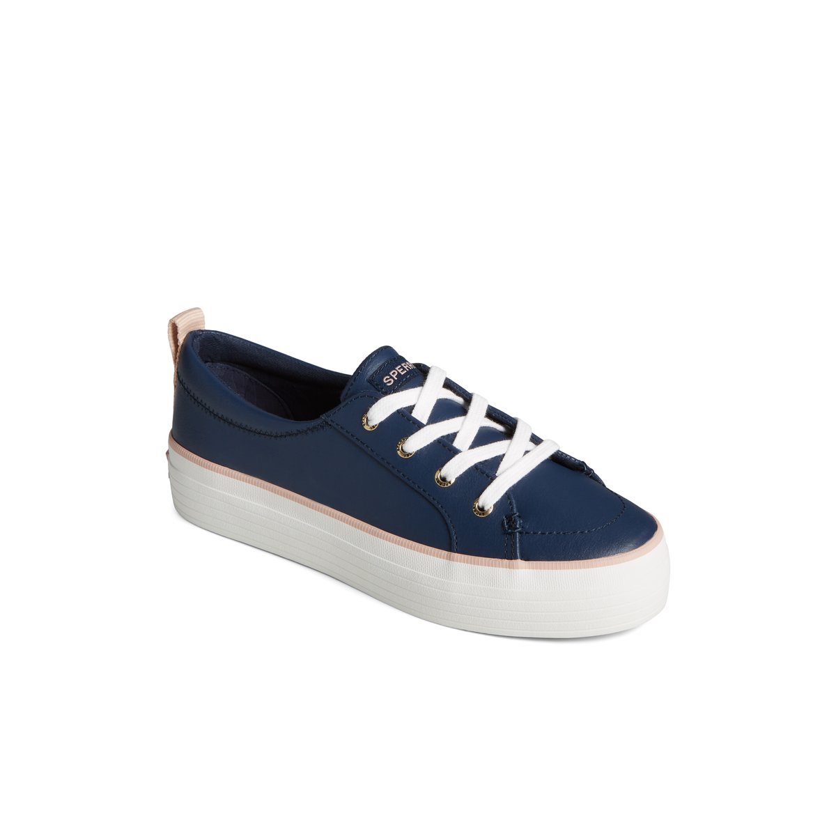 Navy Sperry Crest Vibe Leather Platform Sneaker | TERHVWX-75