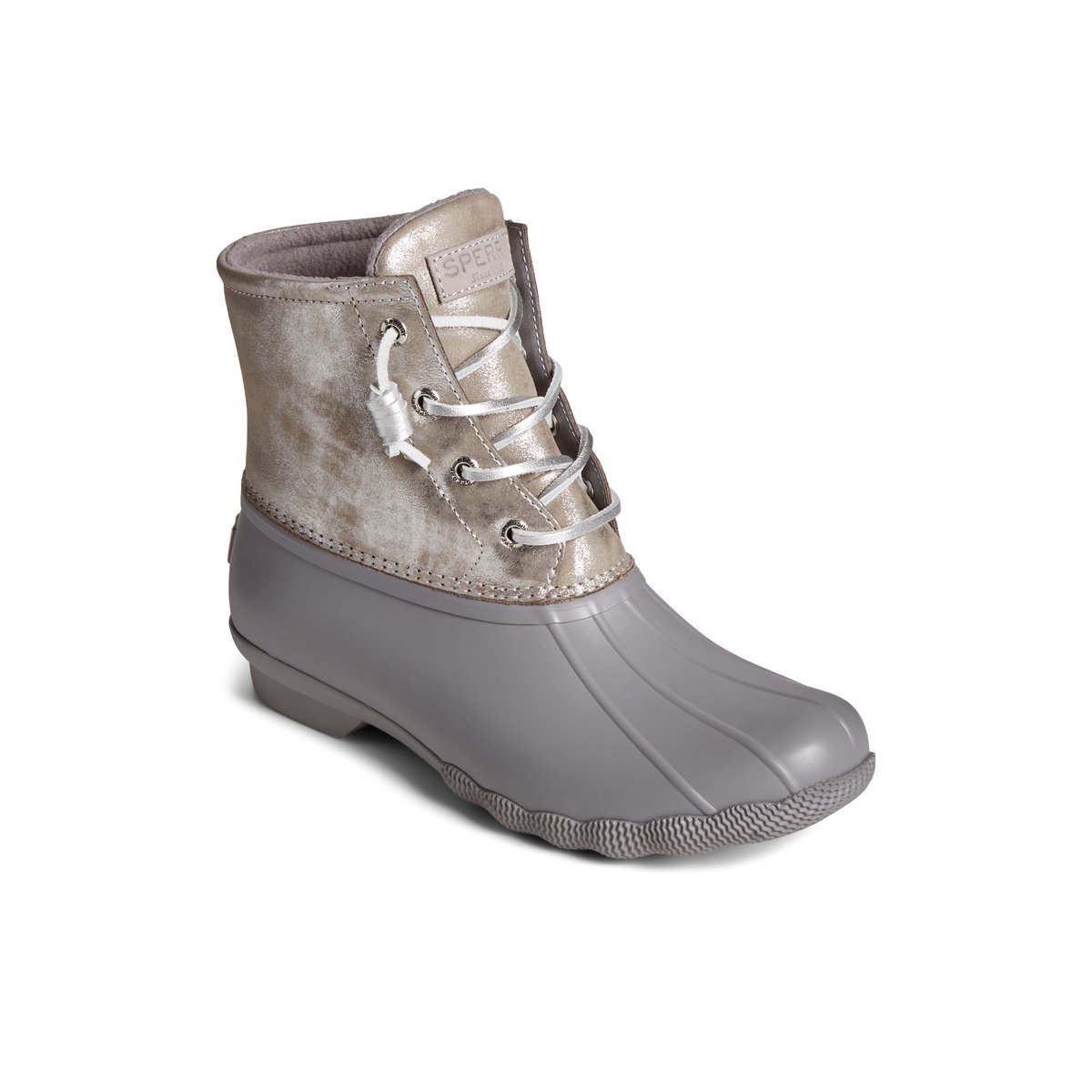 Silver Sperry Saltwater Metallic Leather Duck Boot | BTJCQMF-57