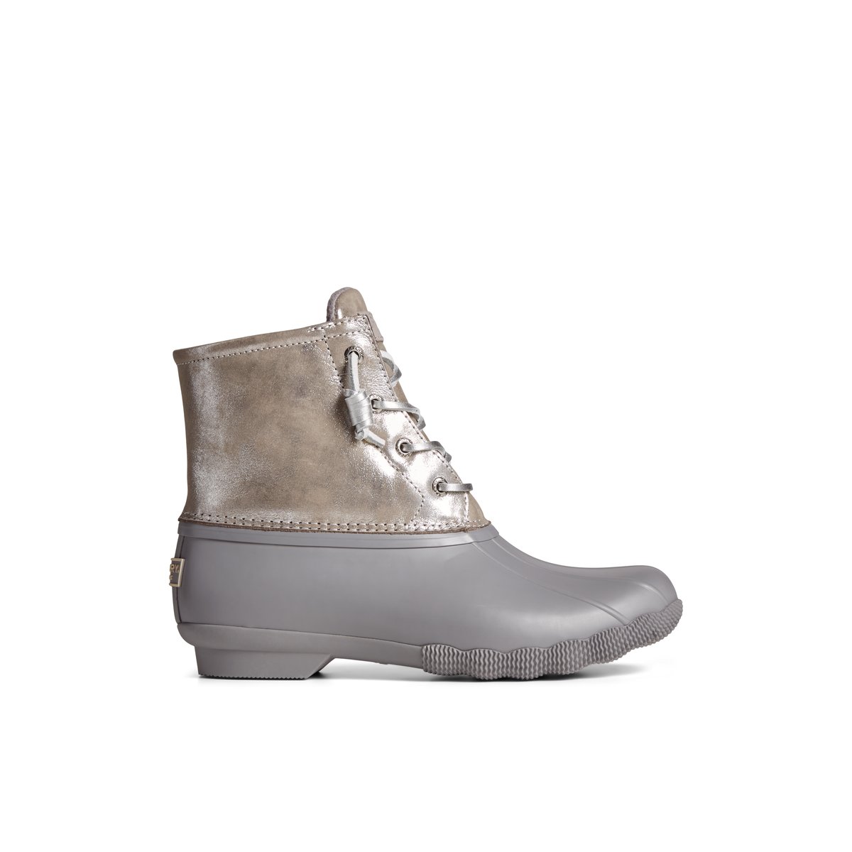 Silver Sperry Saltwater Metallic Leather Duck Boot | BTJCQMF-57